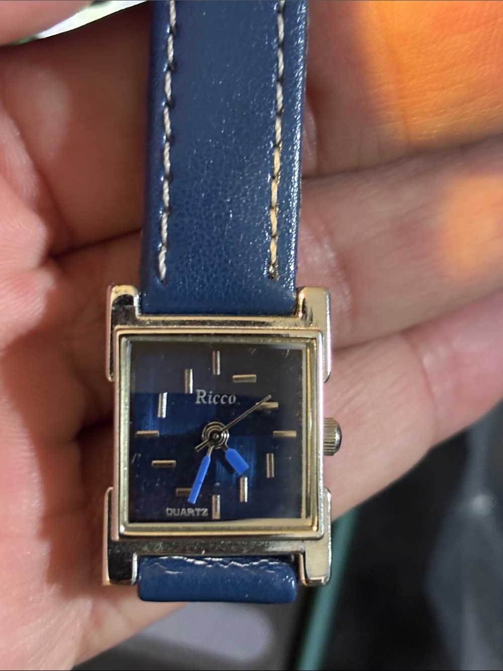 Riccio Navy Blue Leather Strap Gold-Tone Square Dial Watch